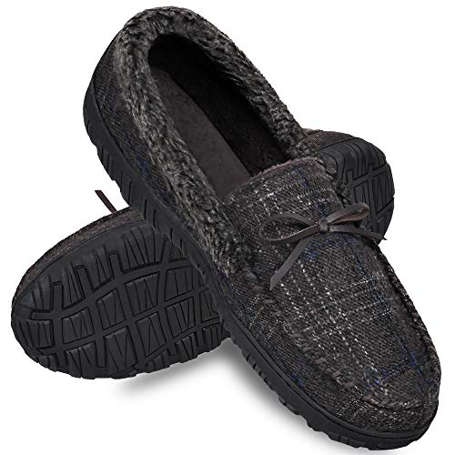 shoeslocker Bedroom Slippers for Mens Indoor Outdoor Mens Moccasin House Shoes Anti- Slip Slippers Brown Size 8