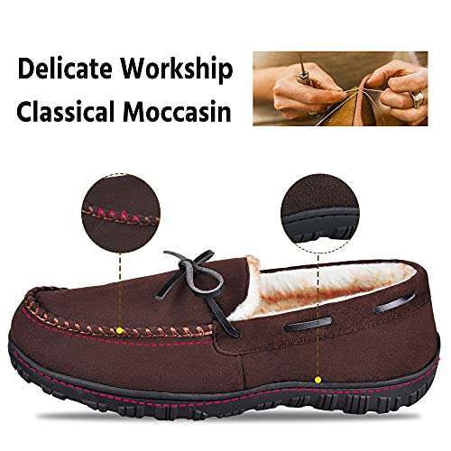 MIXIN Mens Slippers Moccasins Slippers for Men Warm House Shoes with Cozy Memory Foam Hard Sole Men's Indoor Outdoor Slippers