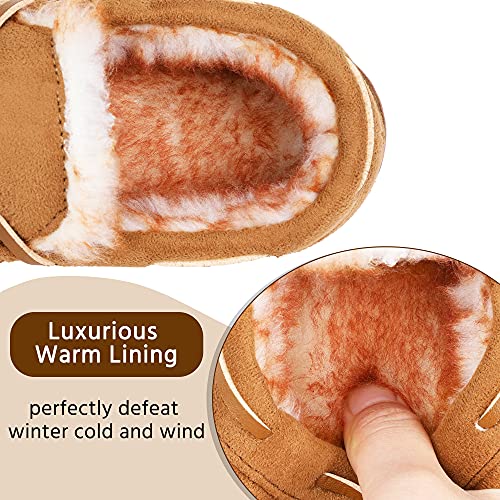 NCCB Boys Girls House Slippers Memory Foam Moccasin Shoes Furry Plush Lining Non Slip Indoor Outdoor Boys Slippers for Big Kids Little Kids