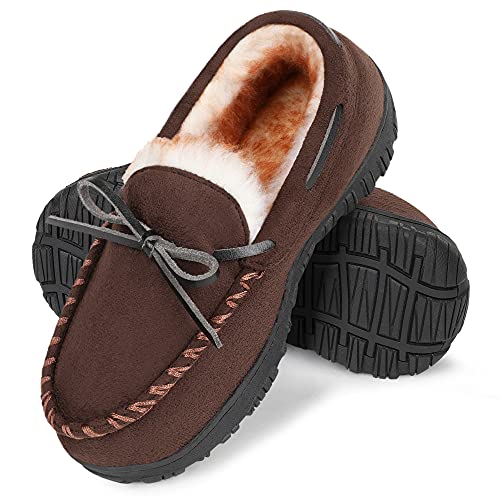 NCCB Boys Girls House Slippers Memory Foam Moccasin Shoes Furry Plush Lining Non Slip Indoor Outdoor Boys Slippers for Big Kids Little Kids