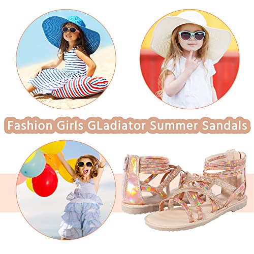 FUPPIA Girls Gladiator Sandals Strappy Summer Sandals with High Ankle Back Zipper for Little Kids Big Kids Gold Size 13