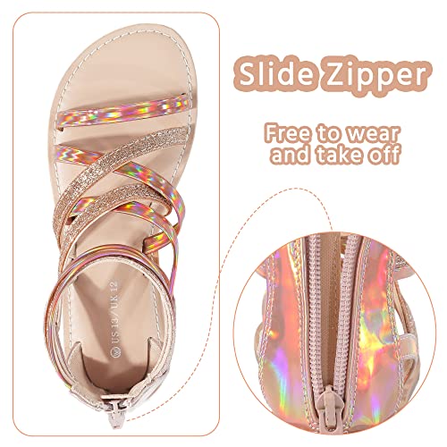 FUPPIA Girls Gladiator Sandals Strappy Summer Sandals with High Ankle Back Zipper for Little Kids Big Kids Gold Size 13