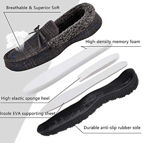 shoeslocker Bedroom Slippers for Mens Indoor Outdoor Mens Moccasin House Shoes Anti- Slip Slippers Brown Size 8