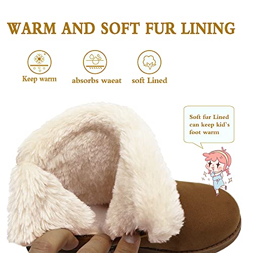 festooning Girls & Toddler' Faux Fur Shearling Style Boots, Girls Warm Winter Flat Non-Slip Zip Snow Boots for Indoor Outdoor(Toddler/Little Kid/Big Kid) Brown 13 M US