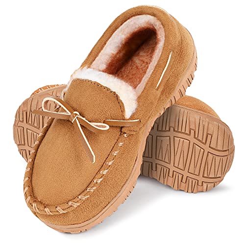 NCCB Boys Girls House Slippers Memory Foam Moccasin Shoes Furry Plush Lining Non Slip Indoor Outdoor Boys Slippers for Big Kids Little Kids