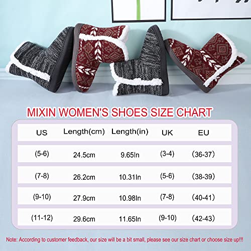 Women Comfort Warm Fluffy Faux Fur Slipper Boots Soft Memory Foam Ankle Booties House Pull on Shoes Anti-Slip Sole Indoor Outdoor (9, Red, numeric_9)